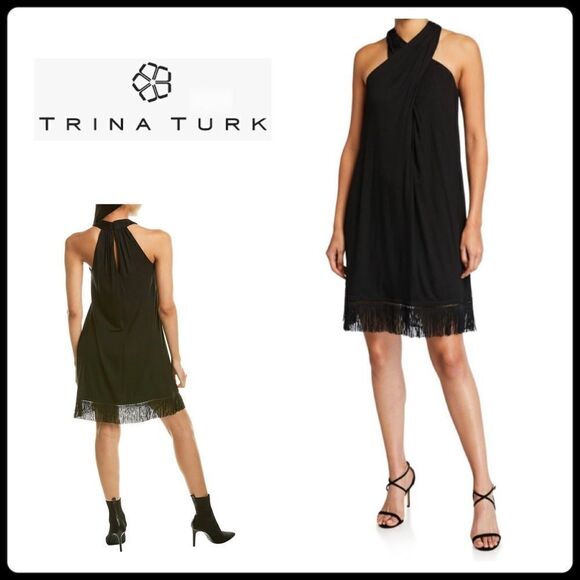 New. Trina Turk halter fringe dress. - Picture 1 of 16